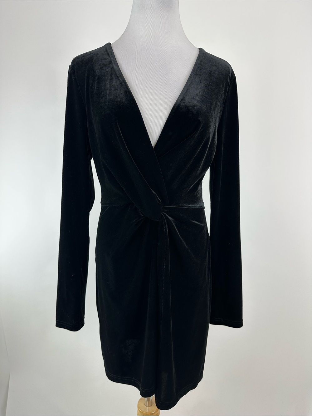 Buddy Love Black Velvet Stretch Faux Wrap Dress Size Medium